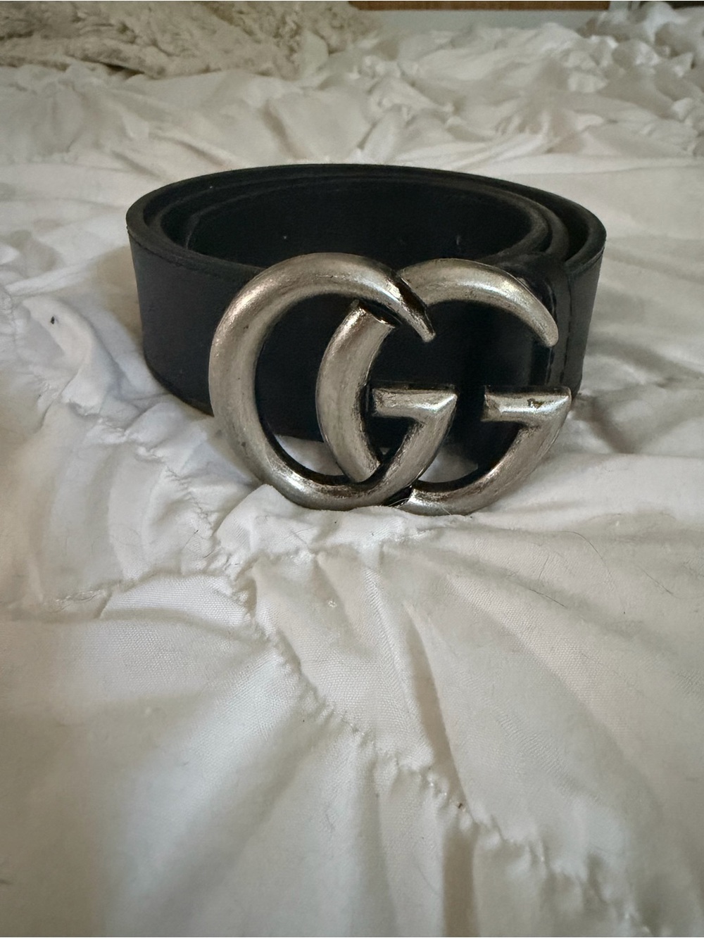 Gucci Black Leather Belt with Double G Silver Buckle